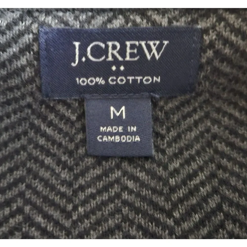 J. CREW Men's M 1/4 Zip Sweater Black Gray Herringbone Mock Neck Long Sleeve 42